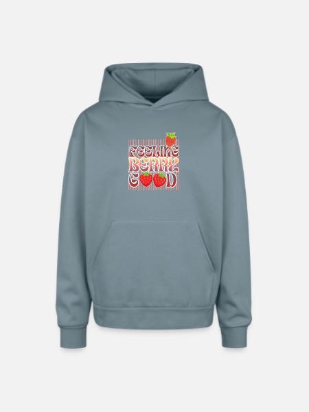 Feeling Berry Good - Oversized Hooded Sweatshirt - stone blue