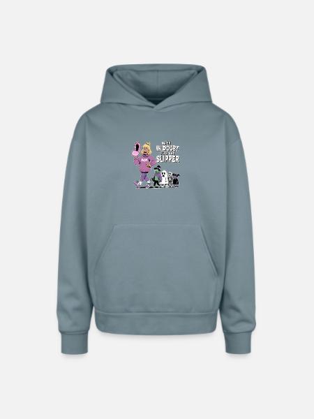 Minimal Slipper Mom - Oversized Hooded Sweatshirt - stone blue