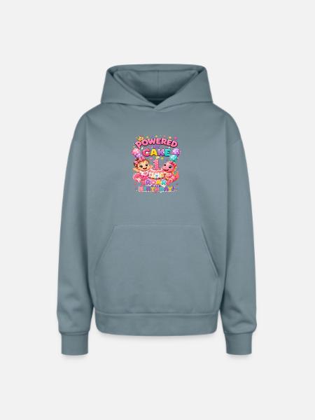 Powered_by_Cake_Dinosaur_1st_Birthday_Shirt Girls - Oversized Hooded Sweatshirt - stone blue