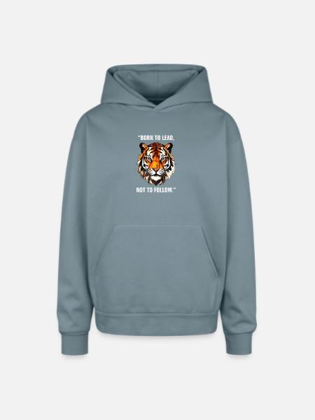 Tigr Face - Oversized Hooded Sweatshirt - stone blue