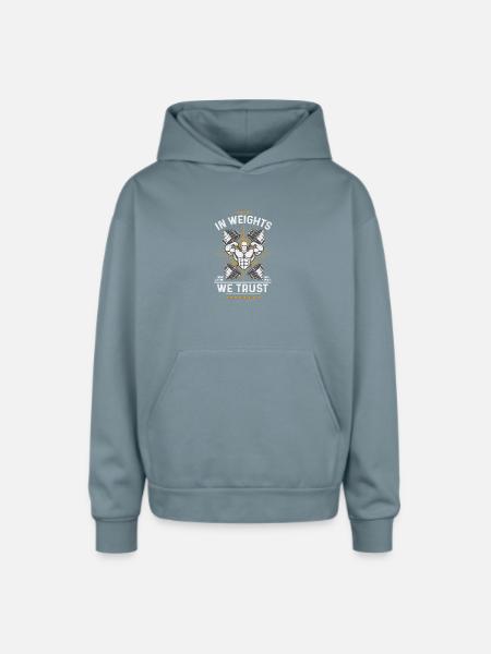 Weights We Trust Gym Emblem - Oversized Hooded Sweatshirt - stone blue