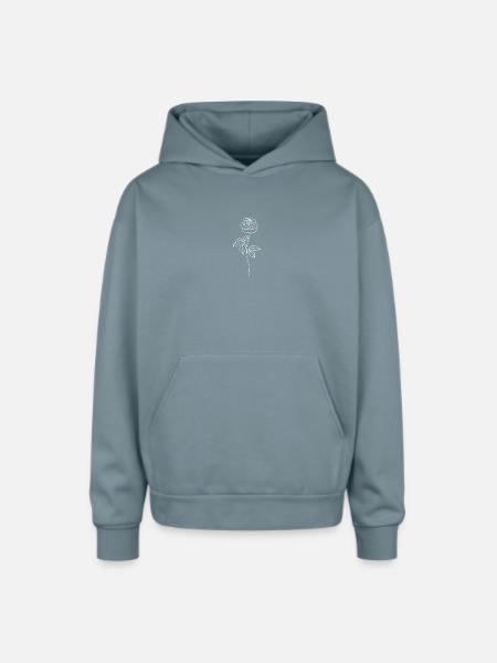 Minimalist Rose Line Art - Oversized Hooded Sweatshirt - stone blue