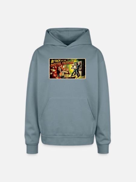 Attack of the Digital Fatigue - Oversized Hooded Sweatshirt - stone blue