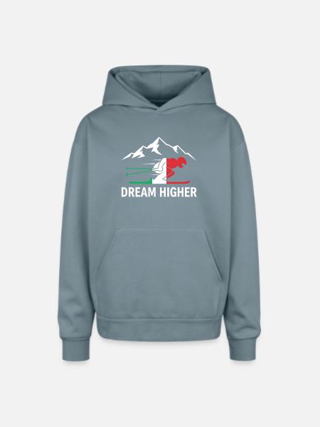 Dream Higher Alpine Skier - Oversized Hooded Sweatshirt - stone blue