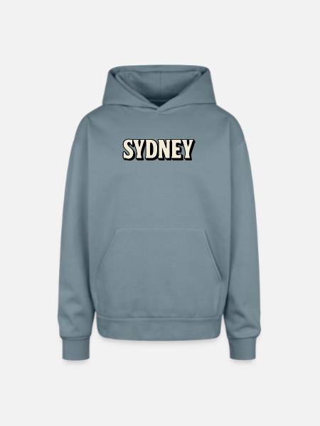 Sydney Retro Bold Lettering - Oversized Hooded Sweatshirt - stone blue