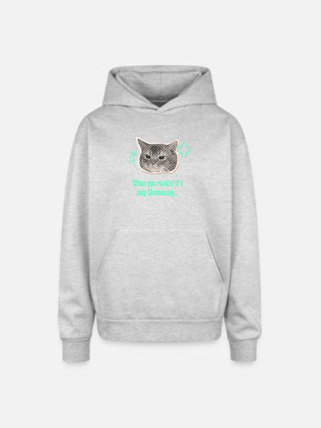 Wednesday Cat Halftone Meme - Oversized Hooded Sweatshirt - heather grey