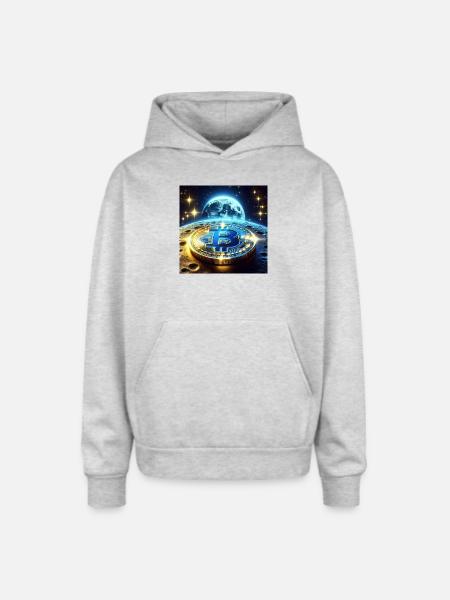 Blue Gold Crypto Coin - Oversized Hooded Sweatshirt - heather grey