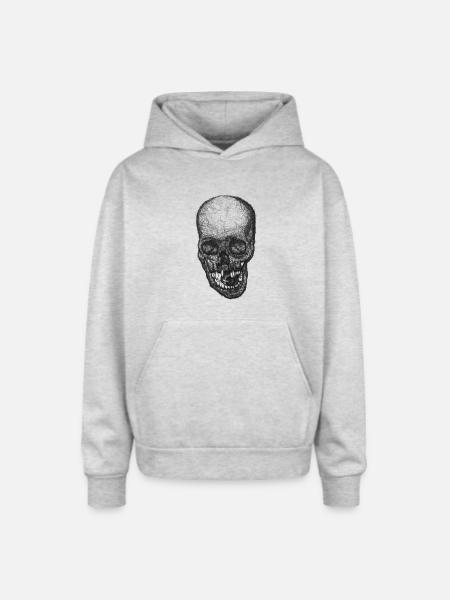 Gothic Skull Lace Portrait - Oversized Hooded Sweatshirt - heather grey