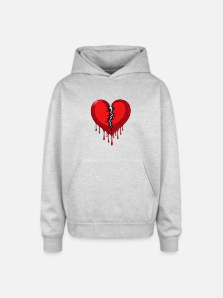 broken heart - Oversized Hooded Sweatshirt - heather grey
