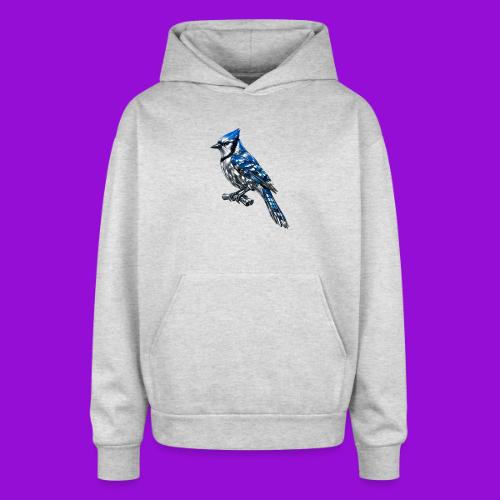 Silver Blue Jay on Perch + Flight Stages 2-print - Oversized Hooded Sweatshirt