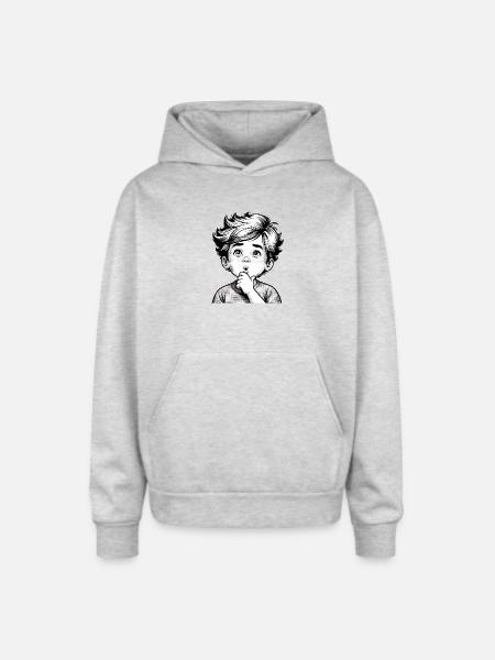 wondered, thoughtful boy - Oversized Hooded Sweatshirt - heather grey