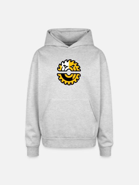 Circular Saw Mascot Logo - Oversized Hooded Sweatshirt - heather grey
