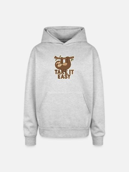 Take It Easy Sloth - Oversized Hooded Sweatshirt - heather grey