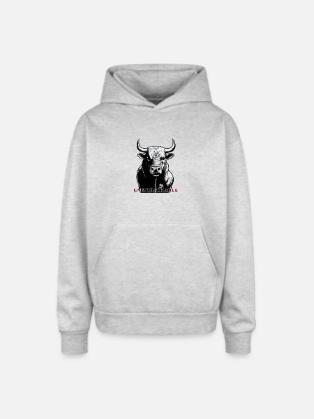 Unbreakable Bull Portrait - Oversized Hooded Sweatshirt - heather grey