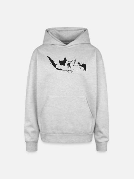 Indonesia Map in Black - Oversized Hooded Sweatshirt - heather grey