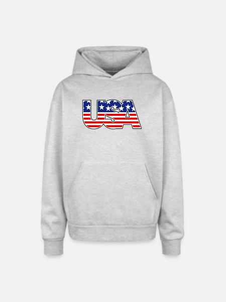 American Flag USA Logo - Oversized Hooded Sweatshirt - heather grey