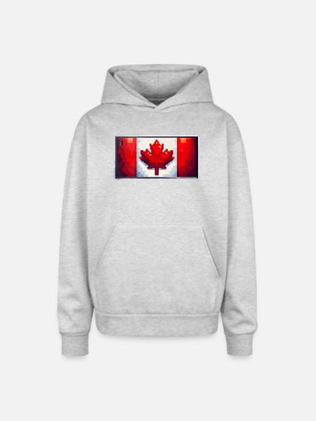Pixel Maple Flag - Oversized Hooded Sweatshirt - heather grey