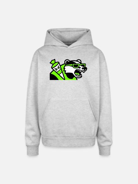 Badger School Cone Mascot - Oversized Hooded Sweatshirt - heather grey