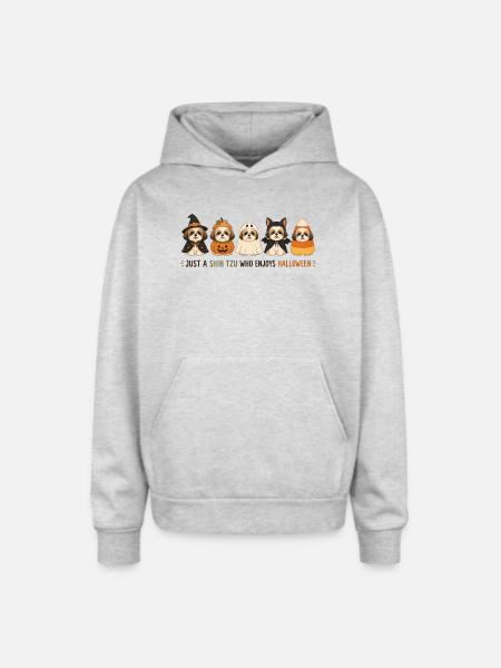 Halloween Shih Tzu Crew - Oversized Hooded Sweatshirt - heather grey