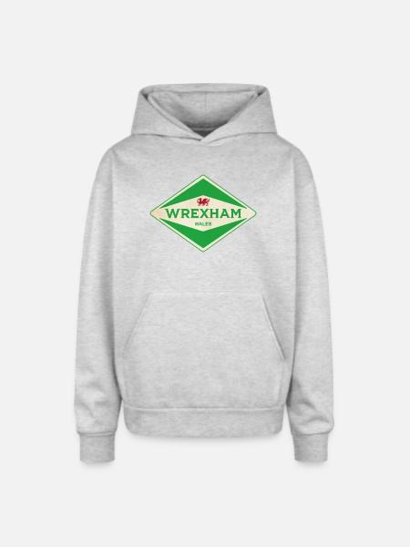 Wrexham Green Diamond Logo - Oversized Hooded Sweatshirt - heather grey