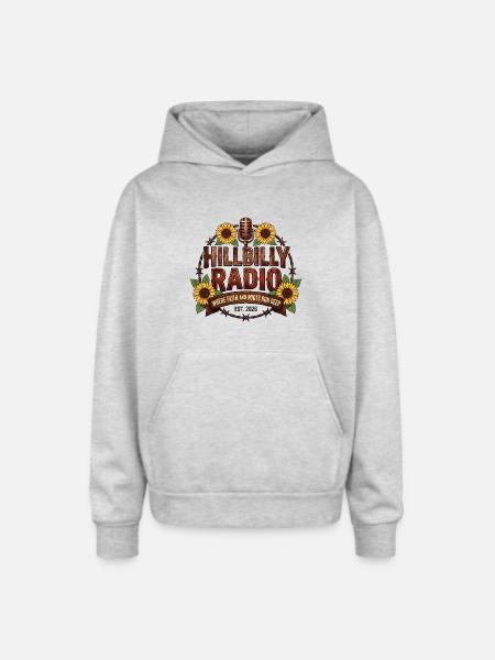 Hillbilly_Radio_Logo_Sunflowers - Oversized Hooded Sweatshirt - heather grey
