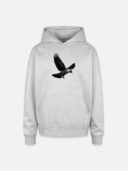 Raven landing - Oversized Hooded Sweatshirt - heather grey