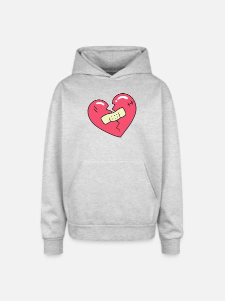 Broken Heart - Oversized Hooded Sweatshirt - heather grey