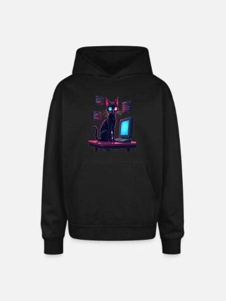 Cat.exe Has Crashed – Glitch Kitty - Oversized Hooded Sweatshirt - black