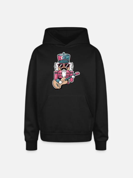 Nutcracker Playing Guitar - Oversized Hooded Sweatshirt - black
