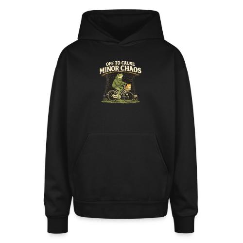 Minor Chaos Vintage Frog and Cat on Bicycle - Oversized Hooded Sweatshirt