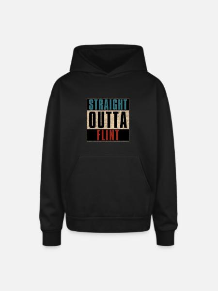 Straight Outta Flint Michigan MI - Oversized Hooded Sweatshirt - black