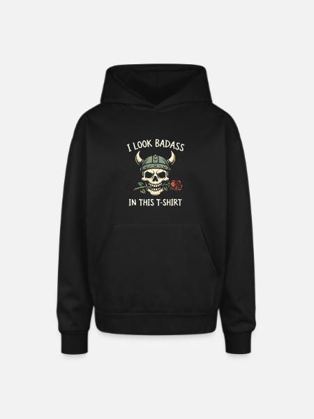 Badass Skull Viking Tee - Oversized Hooded Sweatshirt - black