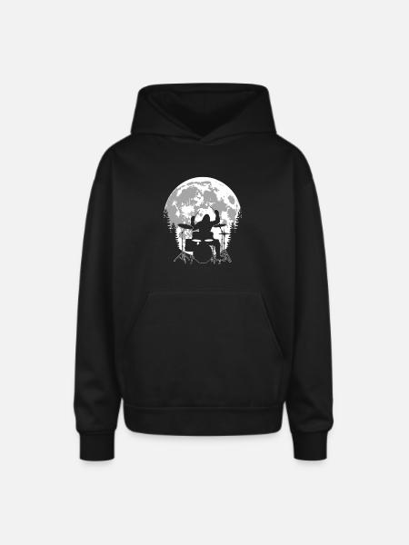 Bigfoot Drummer Moon - Oversized Hooded Sweatshirt - black