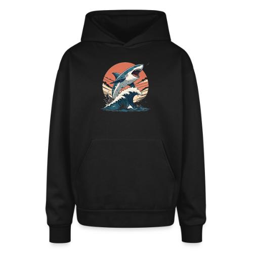 Fierce Shark Breaking Through Waves - Oversized Hooded Sweatshirt