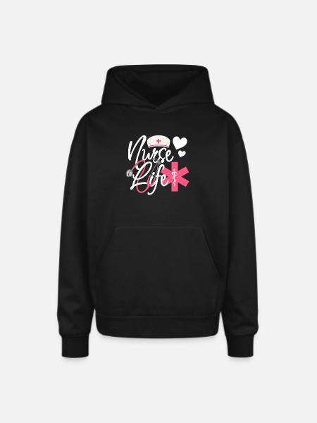 Nurse Life – Heart & Stethoscope Pride - Oversized Hooded Sweatshirt - black