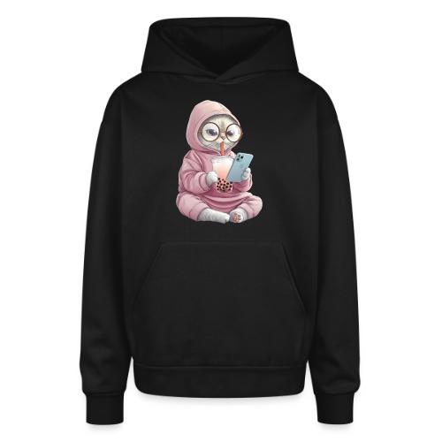 Cool Cat Bubble Tea Cartoon Design - Oversized Hooded Sweatshirt