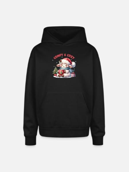 Comfy Cozy, Cute Christmas - Oversized Hooded Sweatshirt - black