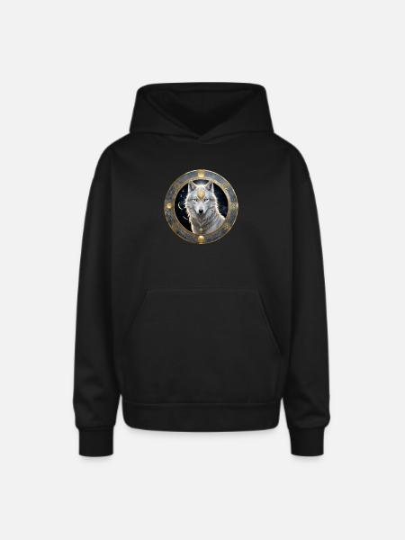 Lunar Wolf Portrait - Oversized Hooded Sweatshirt - black