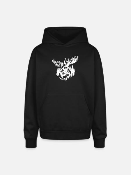 Majestic Moose Forest Illustration - Oversized Hooded Sweatshirt - black
