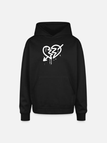 Broken Heart Arrow - Oversized Hooded Sweatshirt - black