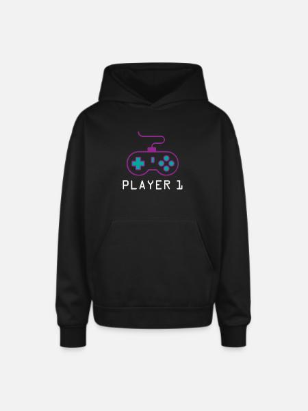 Player 1 Gamer - Oversized Hooded Sweatshirt - black