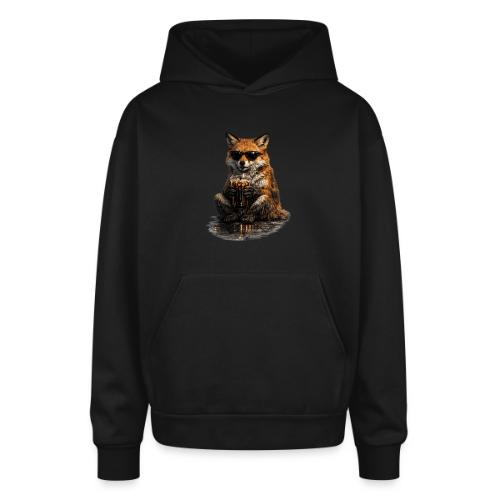 Cool Red Fox Wearing Sunglasses Drinking Coffee - Oversized Hooded Sweatshirt