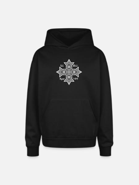 Coptic Cross White Icon - Oversized Hooded Sweatshirt - black