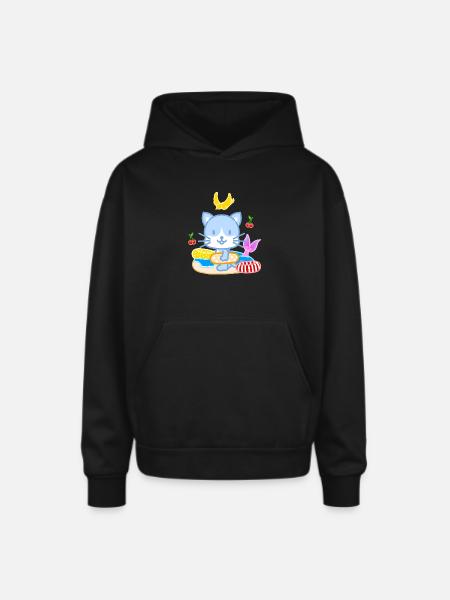 Blue Cat Beach Splash - Oversized Hooded Sweatshirt - black