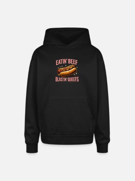 Hotdog_Eatin_Beef_Blastin_Queefs - Oversized Hooded Sweatshirt - black