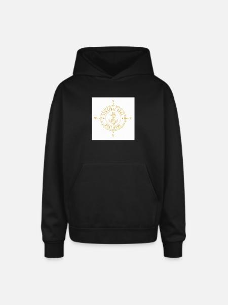 Nautical Compass Anchor Monogram - Oversized Hooded Sweatshirt - black