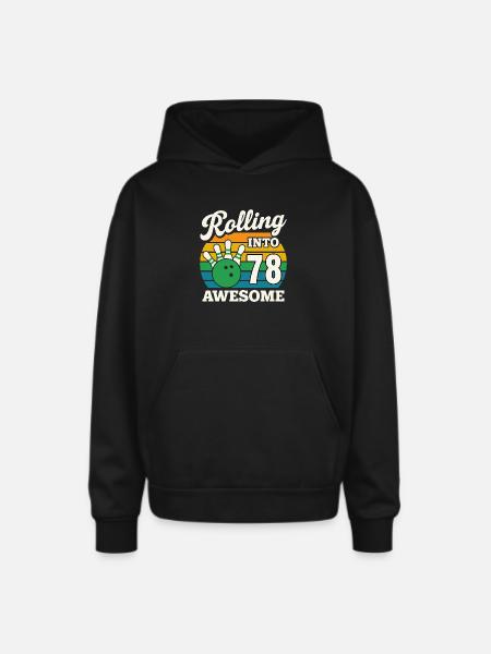 Bowling 78th Birthday Celebration Graphic - Oversized Hooded Sweatshirt - black