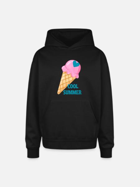 Ice Cream Heart Summer Vibe - Oversized Hooded Sweatshirt - black
