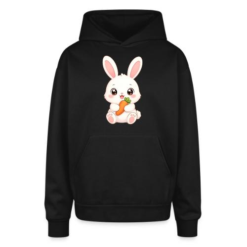 Cute Bunny Rabbit Holding Carrot – Kawaii Easter - Oversized Hooded Sweatshirt