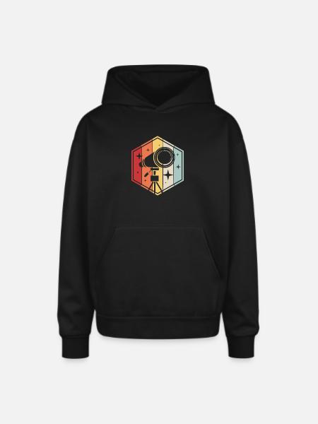 Stargazing Space Telescope - Oversized Hooded Sweatshirt - black